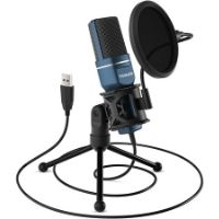 microfono de condensador de color negro y azul